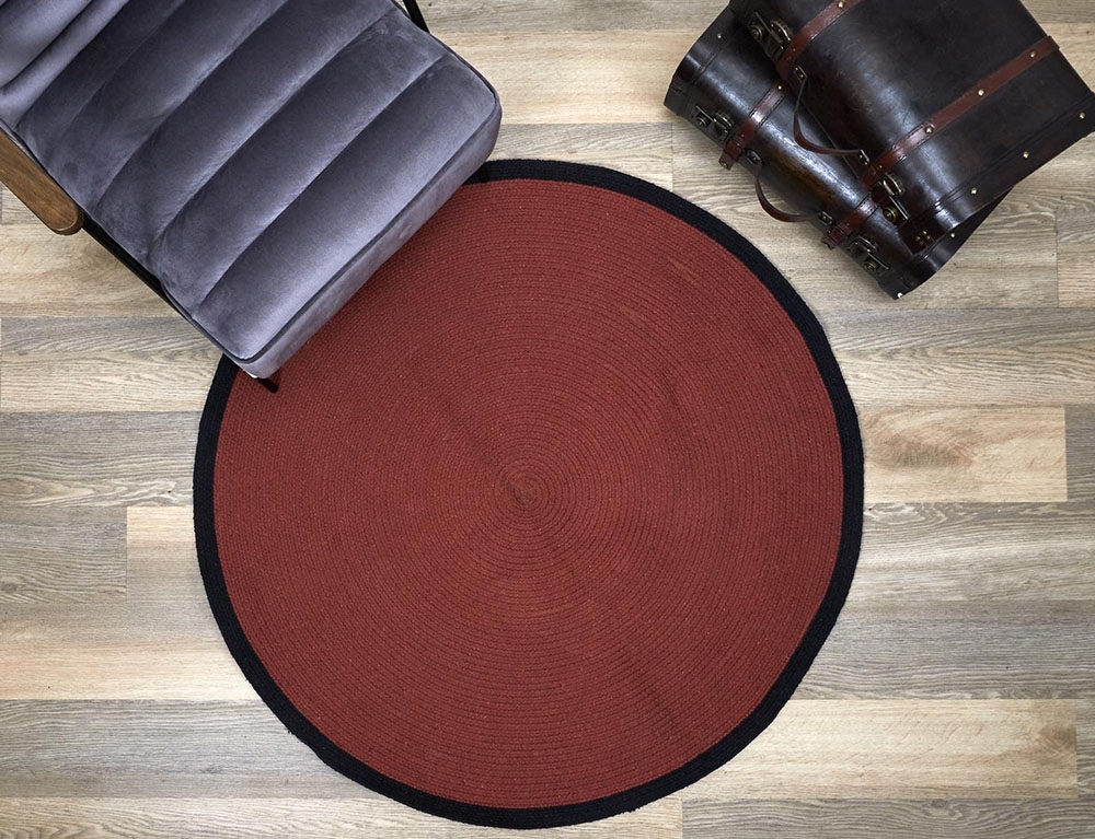 Χαλιά Tapis Rond Coton Terracotta Bord Noir 120Cm M4 Tx9