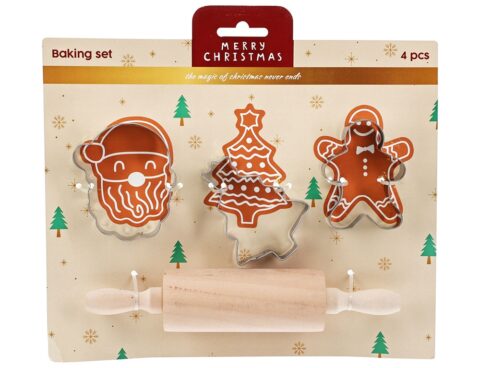 Χριστουγεννιάτικη Ζαχαροπλαστική Stand Baking Set Of 4Pcs Wood + Steel