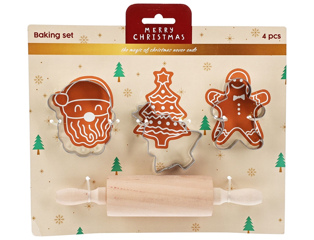 Χριστουγεννιάτικη Ζαχαροπλαστική Stand Baking Set Of 4Pcs Wood + Steel
