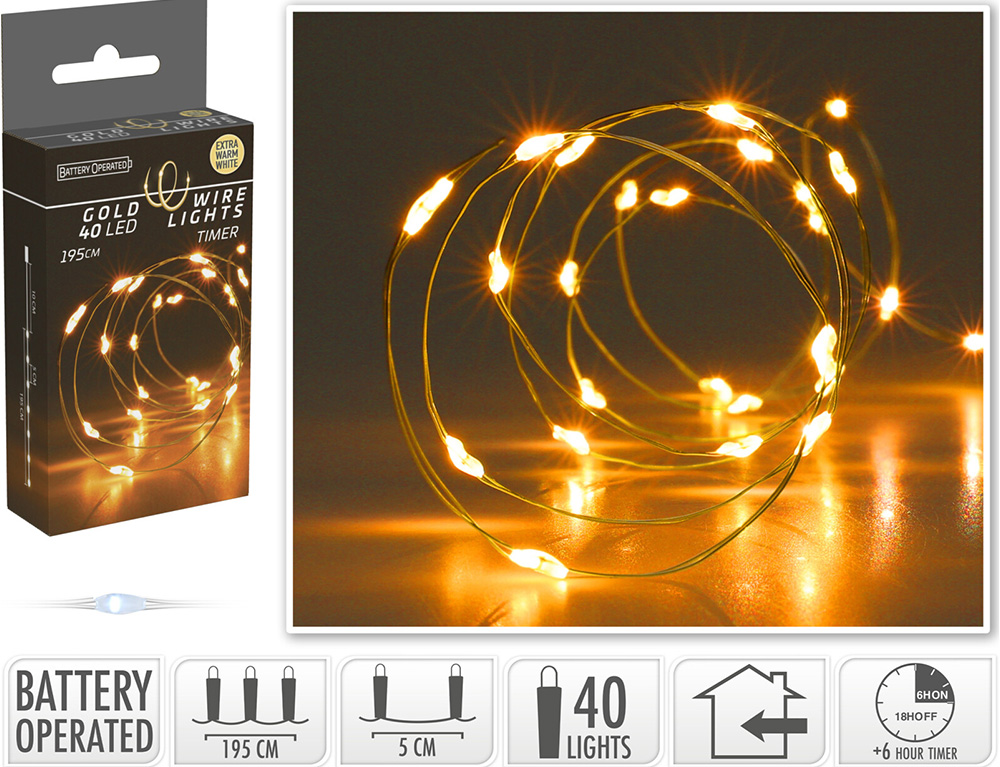 Διακοσμητικά Λαμπάκια Led Gold Wire 40Led Ww Bo Timer Ax9734110