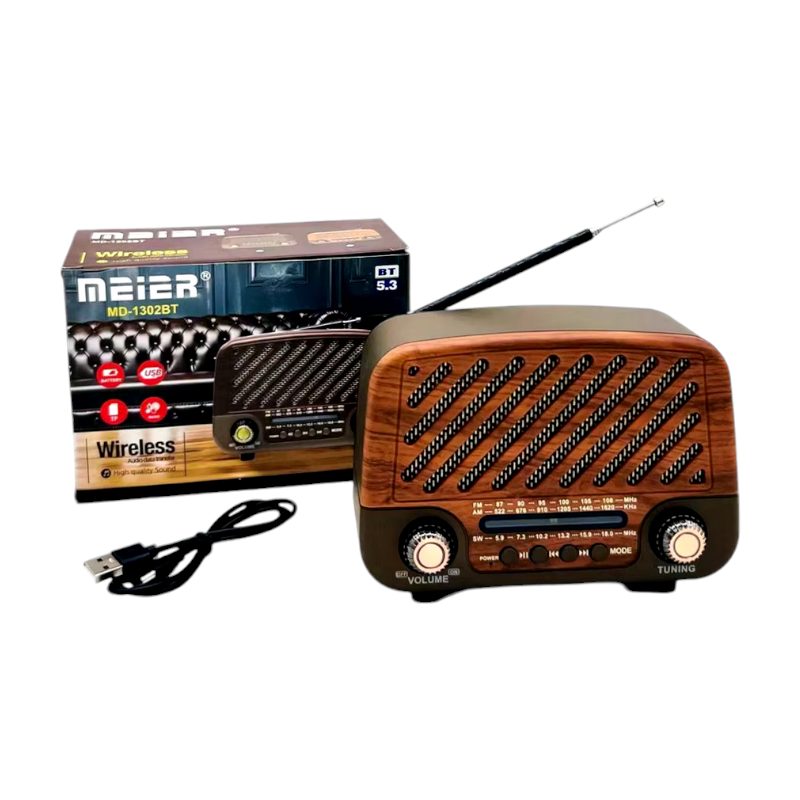 Επαναφορτιζόμενο ραδιόφωνο Retro - MD-1302BT - 020108 - Light Brown/Wood