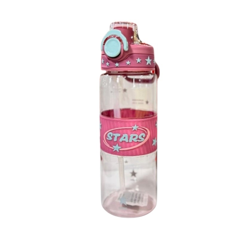 Φορητό παγούρι πλαστικό με καλαμάκι - 600ml - 722443 - Pink