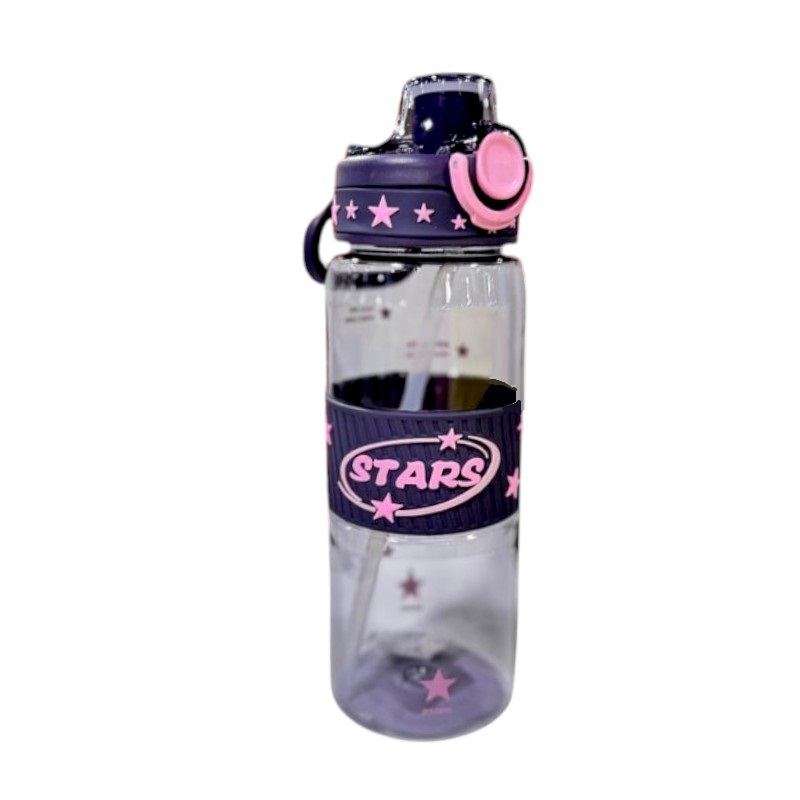 Φορητό παγούρι πλαστικό με καλαμάκι - 600ml - 722443 - Purple