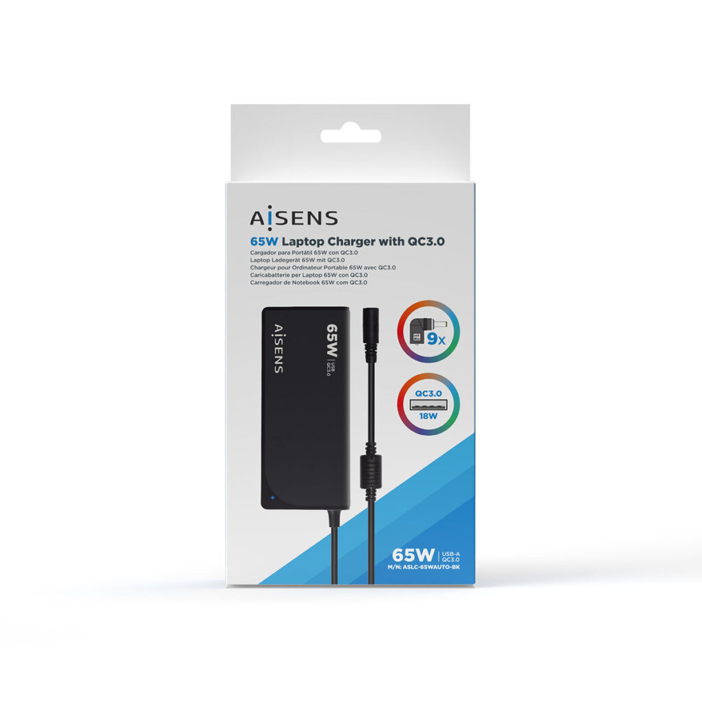 Φορτιστής για Laptop Aisens ASLC-65WAUTO-BK 65 W