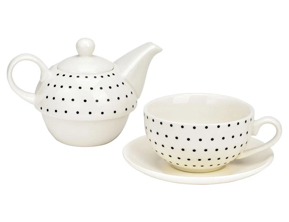 Για Το Τσάι Σας Teapot Set, Dots Decor, Set Of 3, Made Of Porcelai