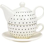 Για Το Τσάι Σας Teapot Set, Dots Decor, Set Of 3, Made Of Porcelai