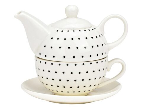 Για Το Τσάι Σας Teapot Set, Dots Decor, Set Of 3, Made Of Porcelai