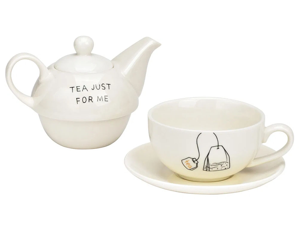Για Το Τσάι Σας Teapot Set, Tea Just For Me, Set Of 3, Made Of Por