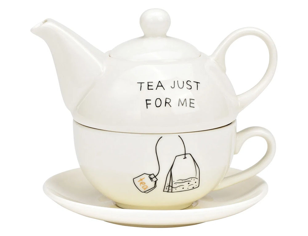Για Το Τσάι Σας Teapot Set, Tea Just For Me, Set Of 3, Made Of Por