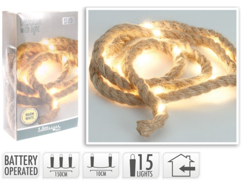 Γιρλάντες Απο Σχοινί Rope 150Cm 15 Warm White Led Axs501060