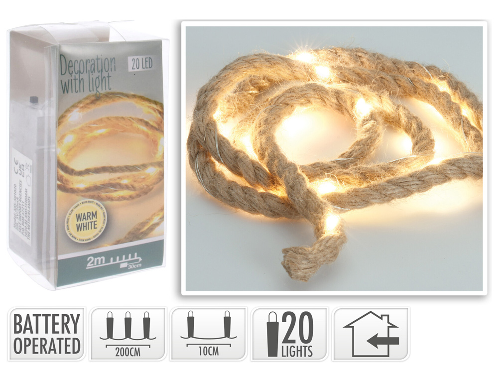 Γιρλάντες Απο Σχοινί Rope 2Mtr 20 Warm White Led Axs501020