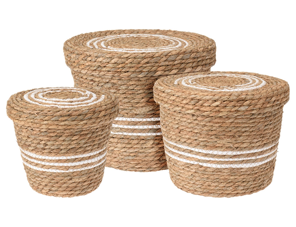 Καλάθια Basket Set Cattail Leaf Round Kr2002610