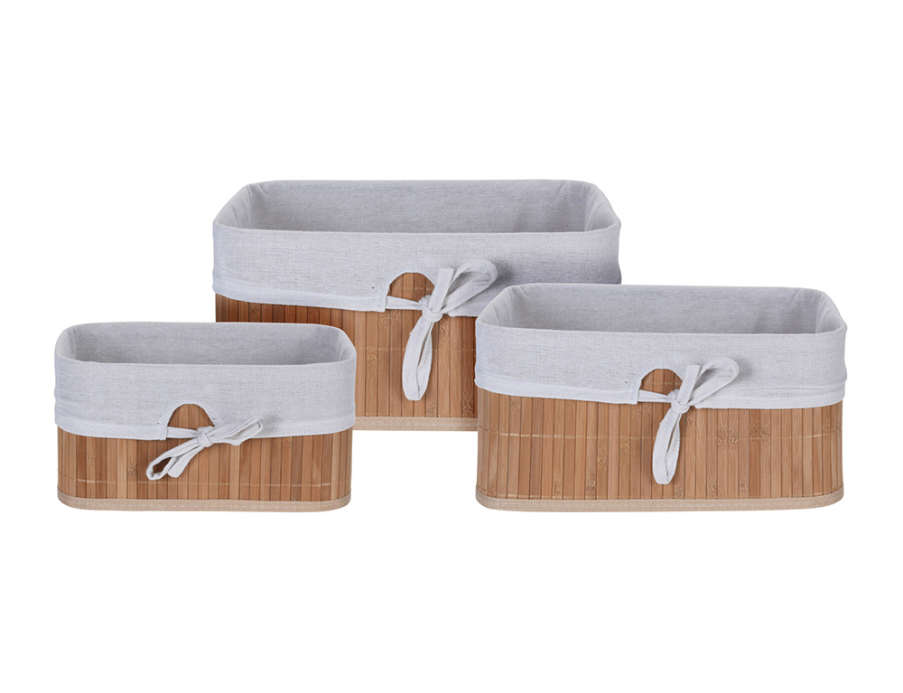 Καλάθια Basket Set H &Amp; S Collection Bamboo With Linen Ma10