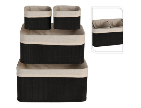 Καλάθια Basket Set H&Amp;S Collection Bamboo Linen Black Hx910