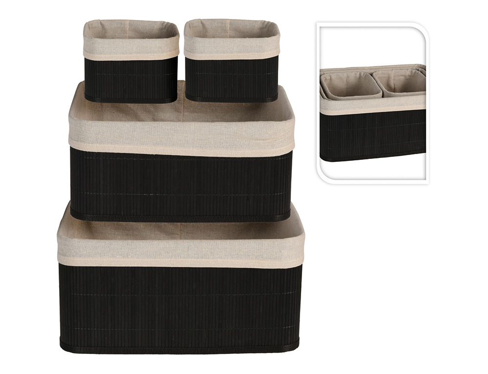 Καλάθια Basket Set H&Amp;S Collection Bamboo Linen Black Hx910