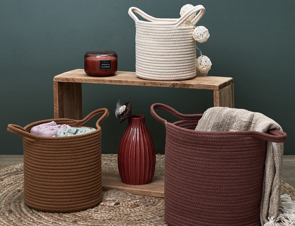 Καλάθια Panier Coton Terracotta Ocre Ivoire X3 M4 Rg9302