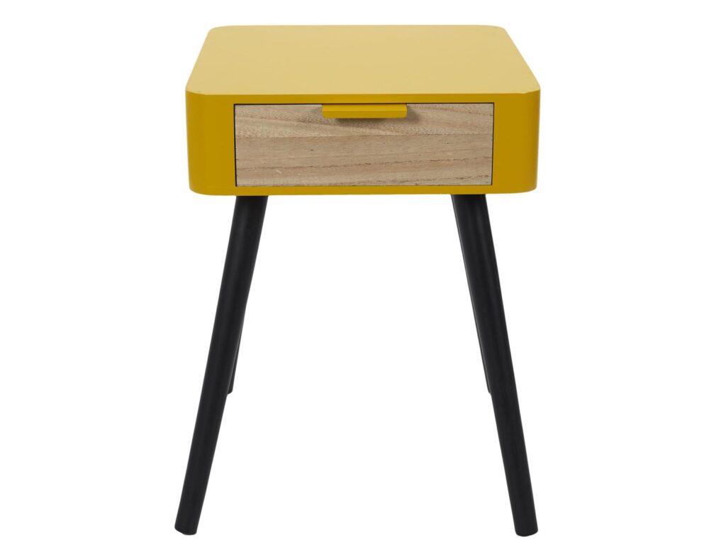 Κομοδίνα Bedside Drawer In Yellow Mustard Wood Hd7337