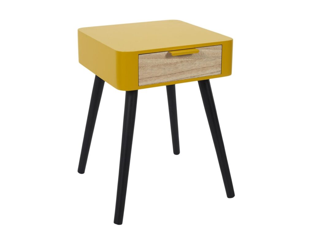Κομοδίνα Bedside Drawer In Yellow Mustard Wood Hd7337