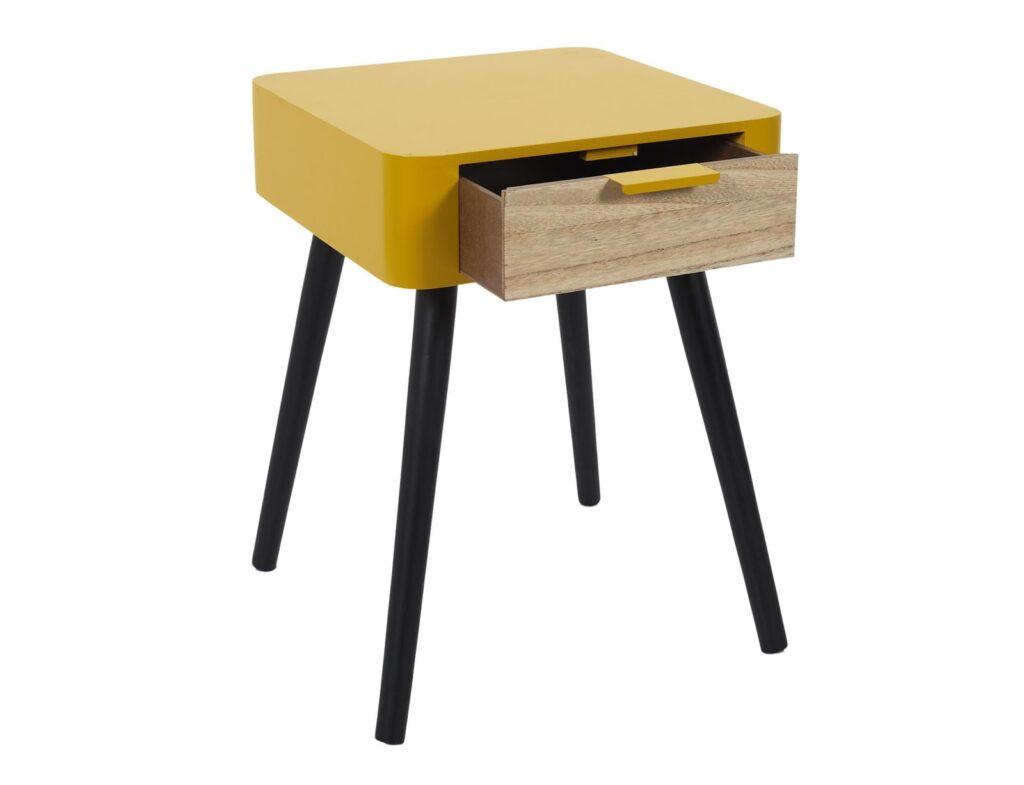 Κομοδίνα Bedside Drawer In Yellow Mustard Wood Hd7337