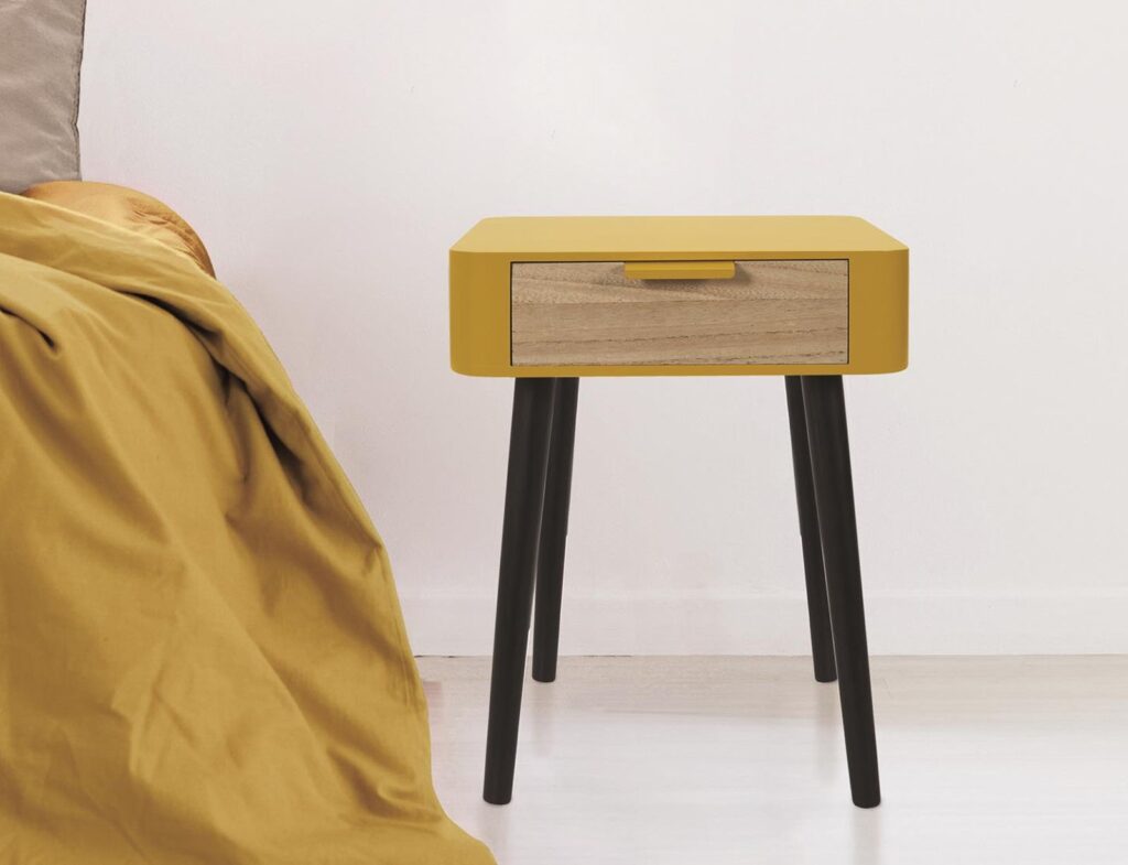 Κομοδίνα Bedside Drawer In Yellow Mustard Wood Hd7337