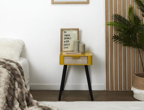 Κομοδίνα Bedside Drawer In Yellow Mustard Wood Hd7337