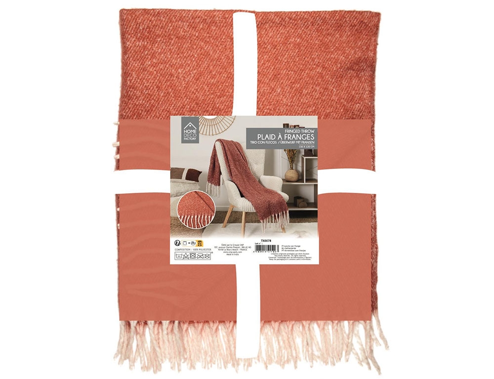 Κουβέρτες & Ριχτάρια Terracotta Plaid With Fringes 120X150Cm Tx0078