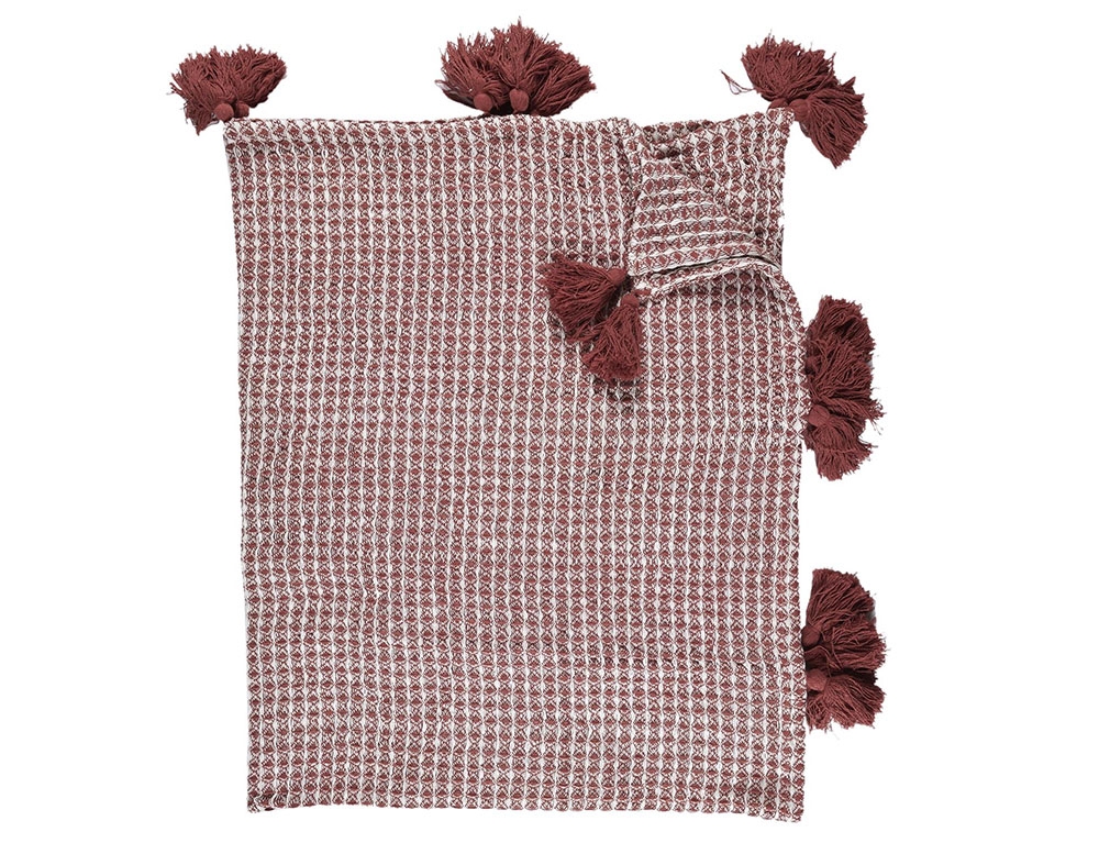 Κουβέρτες & Ριχτάρια Waffle Plaid With White And Red Tassels 125X150Cm