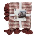 Κουβέρτες & Ριχτάρια Waffle Plaid With White And Red Tassels 125X150Cm