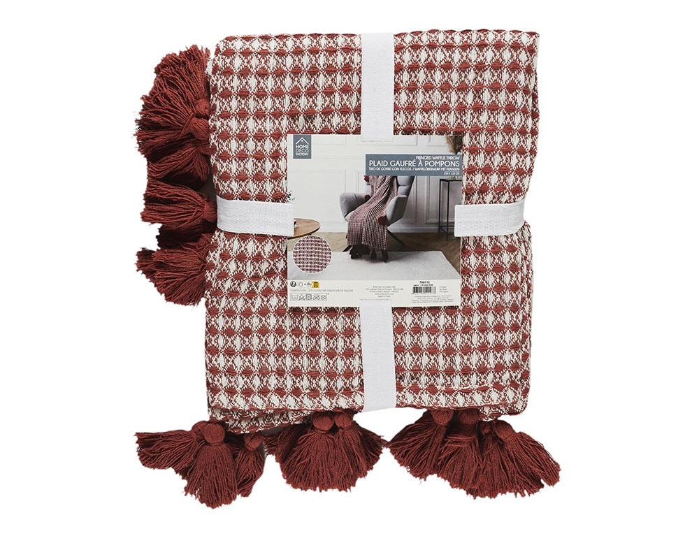 Κουβέρτες & Ριχτάρια Waffle Plaid With White And Red Tassels 125X150Cm