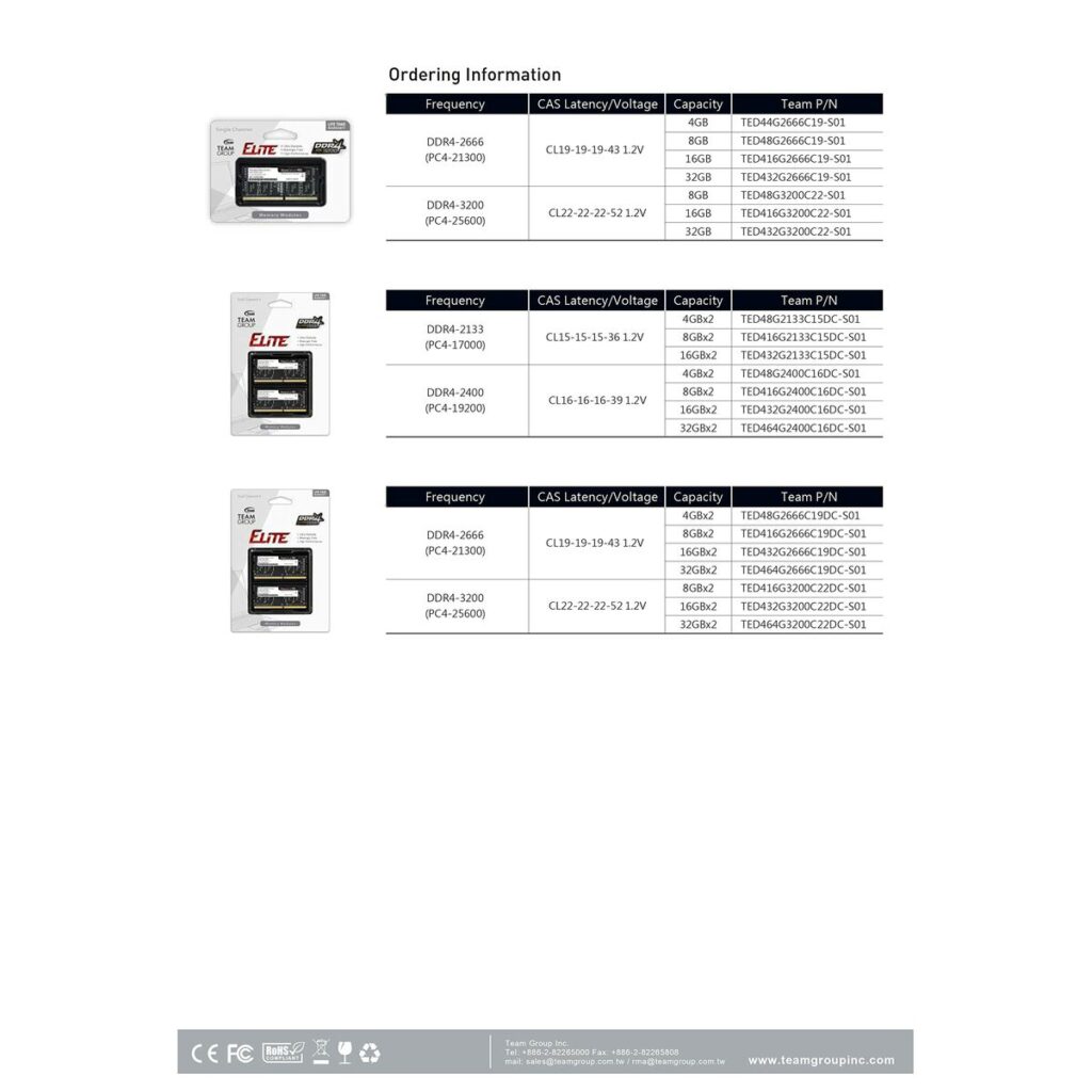 Μνήμη RAM Team Group TED416G3200C22-S01 16 GB DDR4 3200 MHz CL19