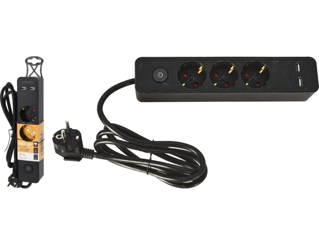 Πολύμπριζα Power Socket 3Way 2 Usb Black Kt9000020