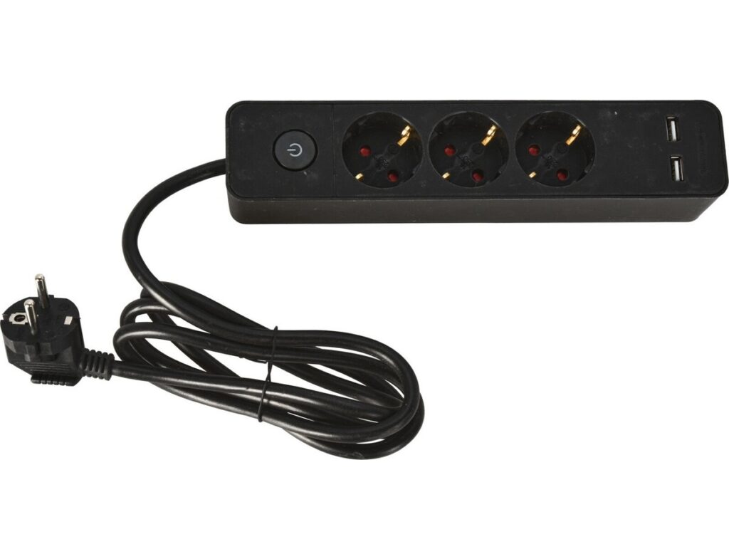 Πολύμπριζα Power Socket 3Way 2 Usb Black Kt9000020