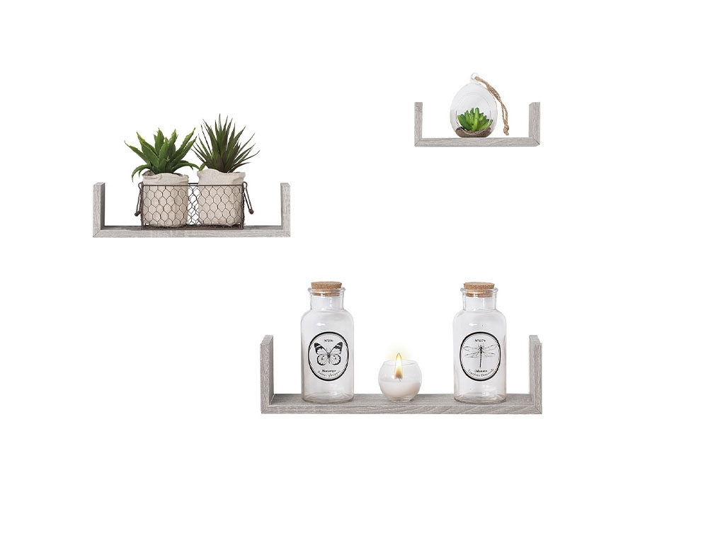 Ραφιέρες/Ράφια Τοίχου Wall Shelf Edge Oak Grey X3 138955D