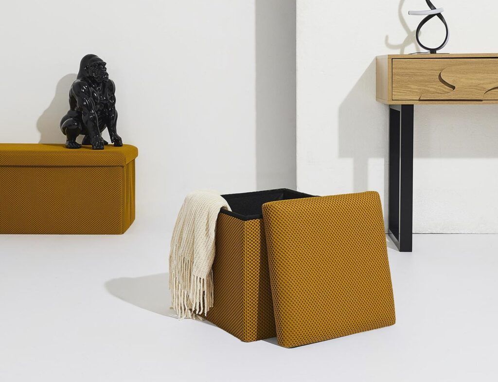 Σκαμπό-Μπαούλο Atom Home Deco Factory - 38X38X38Cm - Κίτρινο