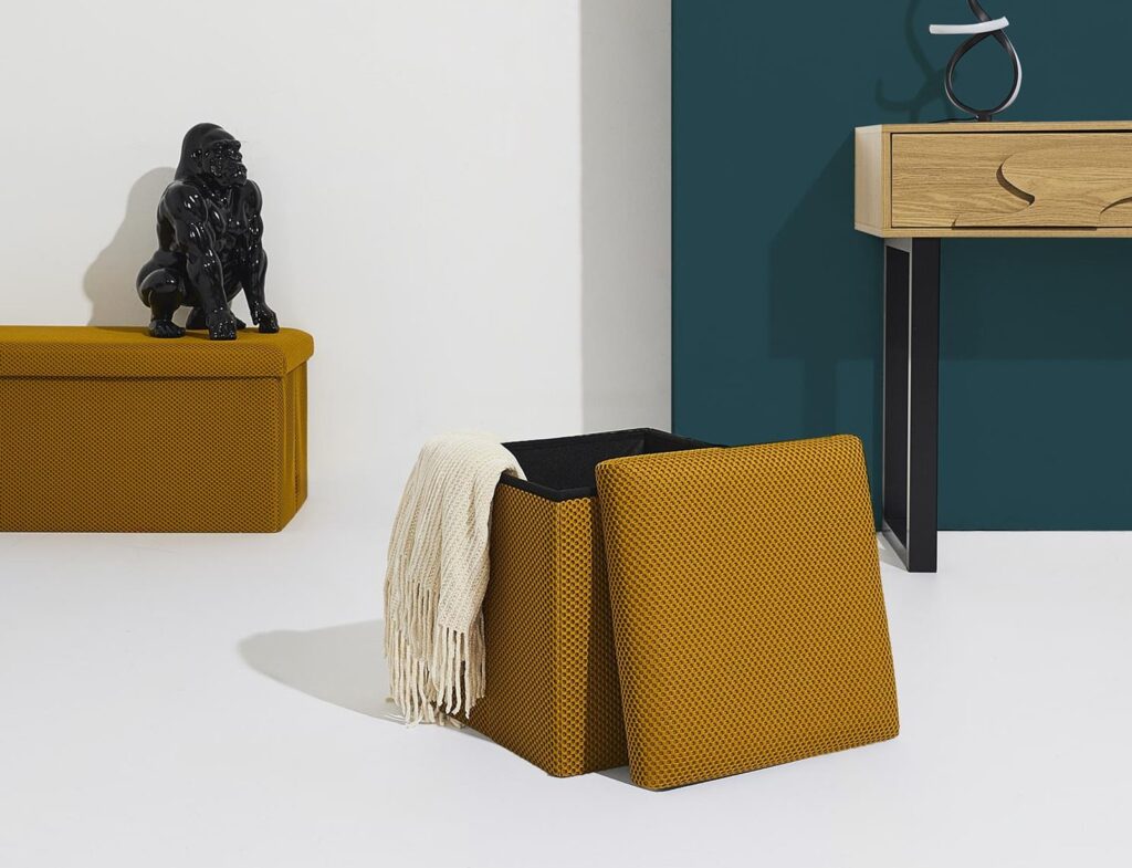 Σκαμπό-Μπαούλο Atom Home Deco Factory - 38X38X38Cm - Κίτρινο