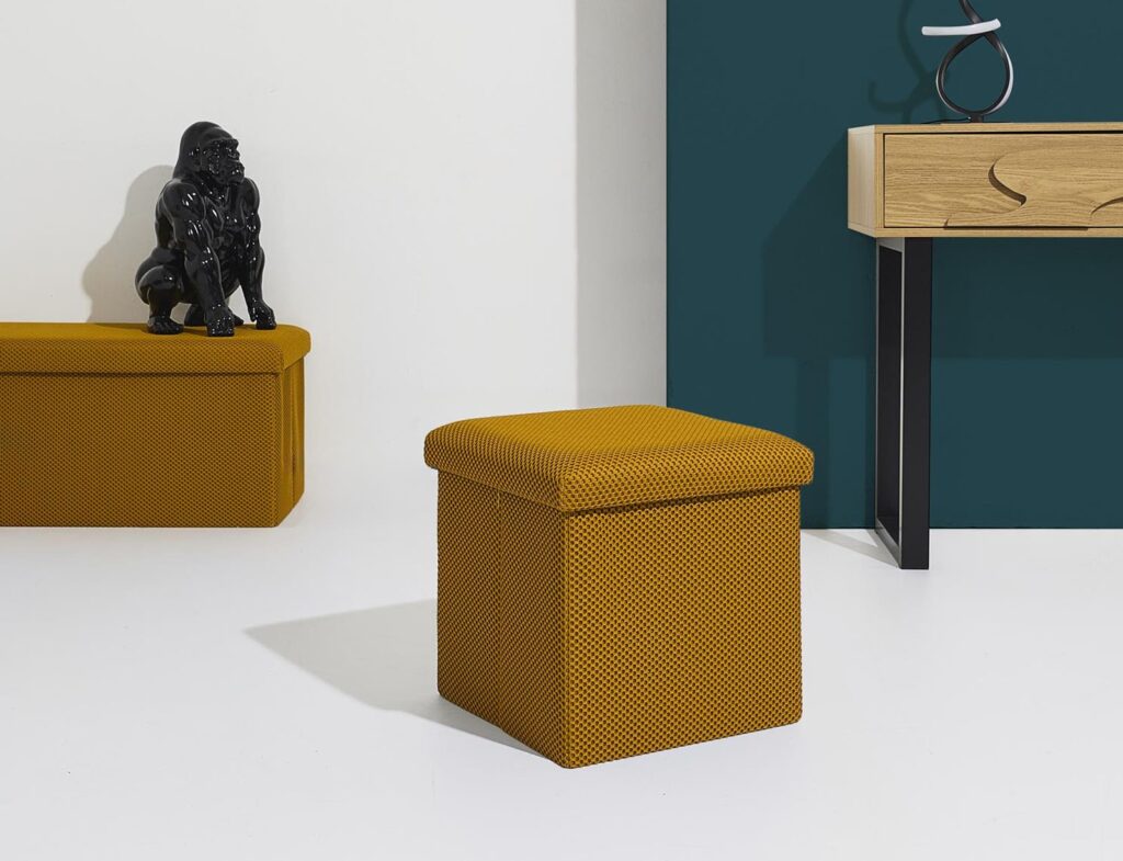 Σκαμπό-Μπαούλο Atom Home Deco Factory - 38X38X38Cm - Κίτρινο