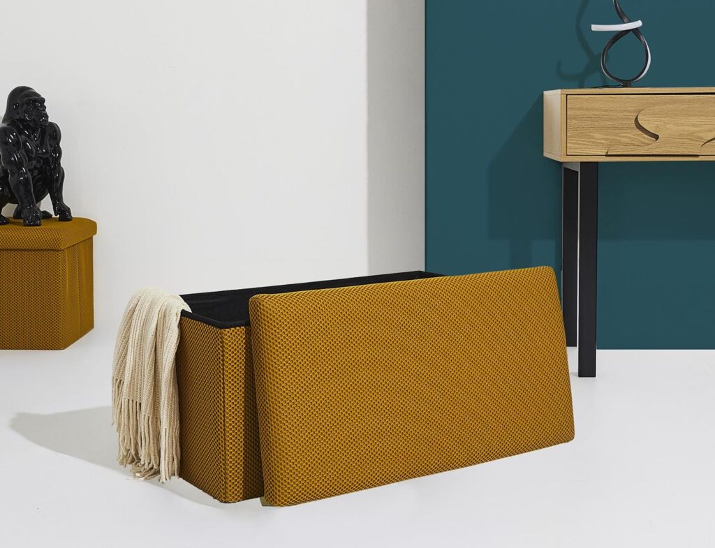 Σκαμπό-Μπαούλο Atom Home Deco Factory - 76X38X38Cm - Κίτρινο