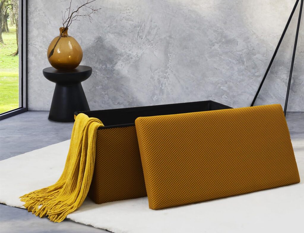 Σκαμπό-Μπαούλο Atom Home Deco Factory - 76X38X38Cm - Κίτρινο