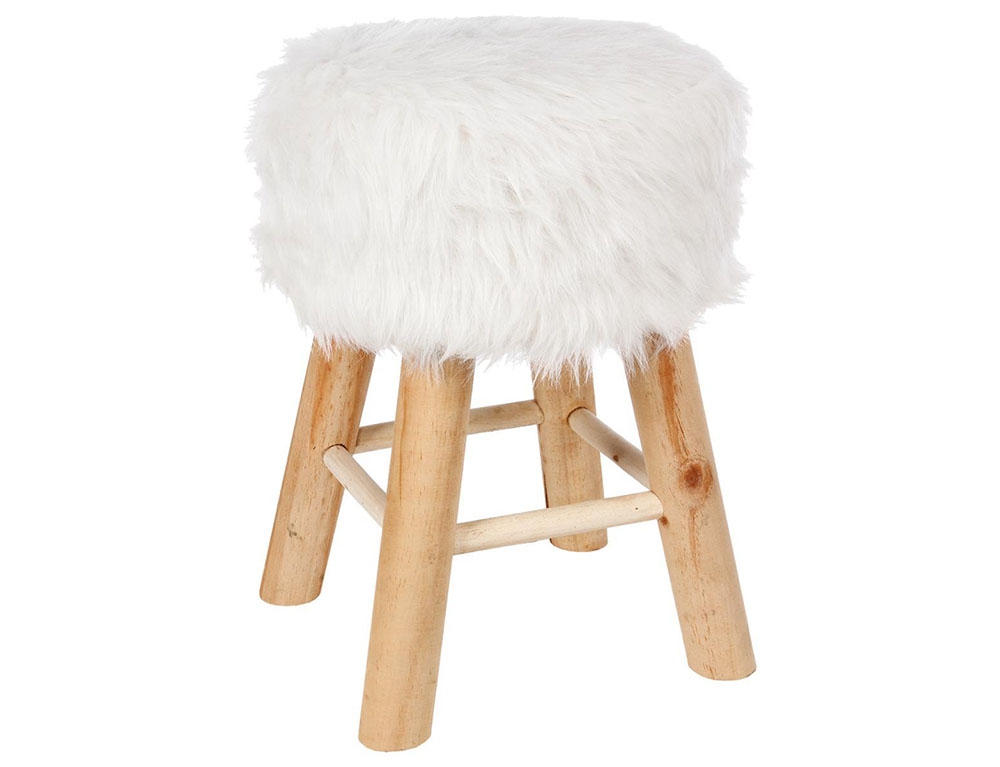 Σκαμπό & Πουφ Oslo Wht Fur Side Stool Atmosphera 140057D