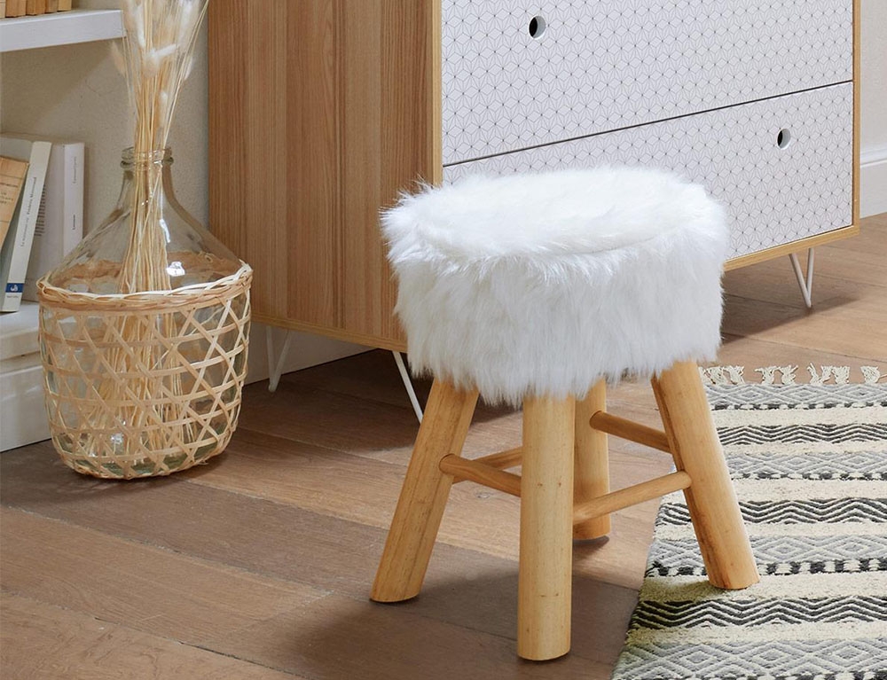 Σκαμπό & Πουφ Oslo Wht Fur Side Stool Atmosphera 140057D