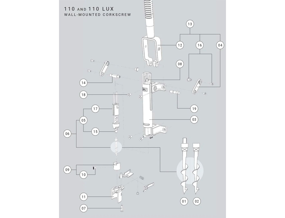 Σταθερά Ανοιχτήρια Τοίχου / Πάγκου Wall-Mounted Corkscrew Boj 110 Black-Nickeled Oak