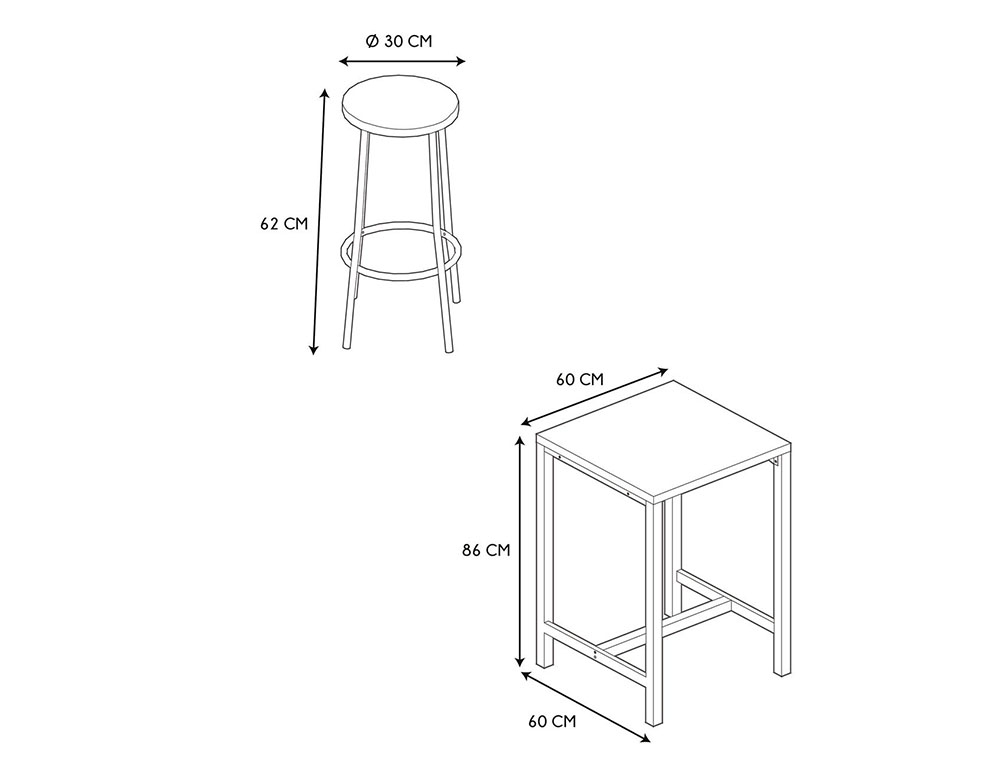 Τραπεζαρίες Table Mange Debout Et 2 Tabourets Loka M1 Hd0210Cr