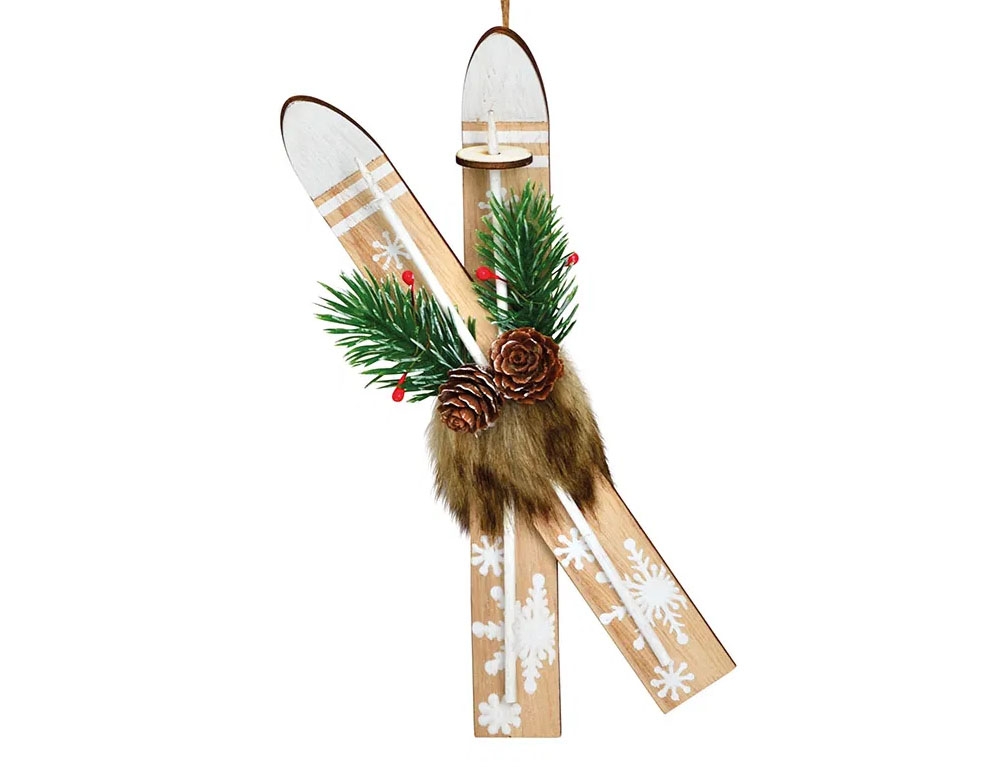 Vintage Ξύλινα Στολίδια Δέντρου  Christmas Hanger Skis Of Wood, Plastic, Brown