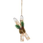 Vintage Ξύλινα Στολίδια Δέντρου  Christmas Hanger Skis Of Wood, Plastic, Brown