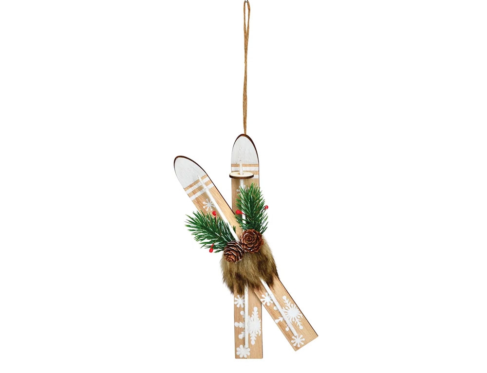 Vintage Ξύλινα Στολίδια Δέντρου  Christmas Hanger Skis Of Wood, Plastic, Brown