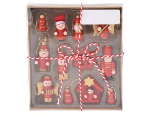 Vintage Ξύλινα Στολίδια Δέντρου  Wooden Hangdeco S12Pcs Rd (F7)