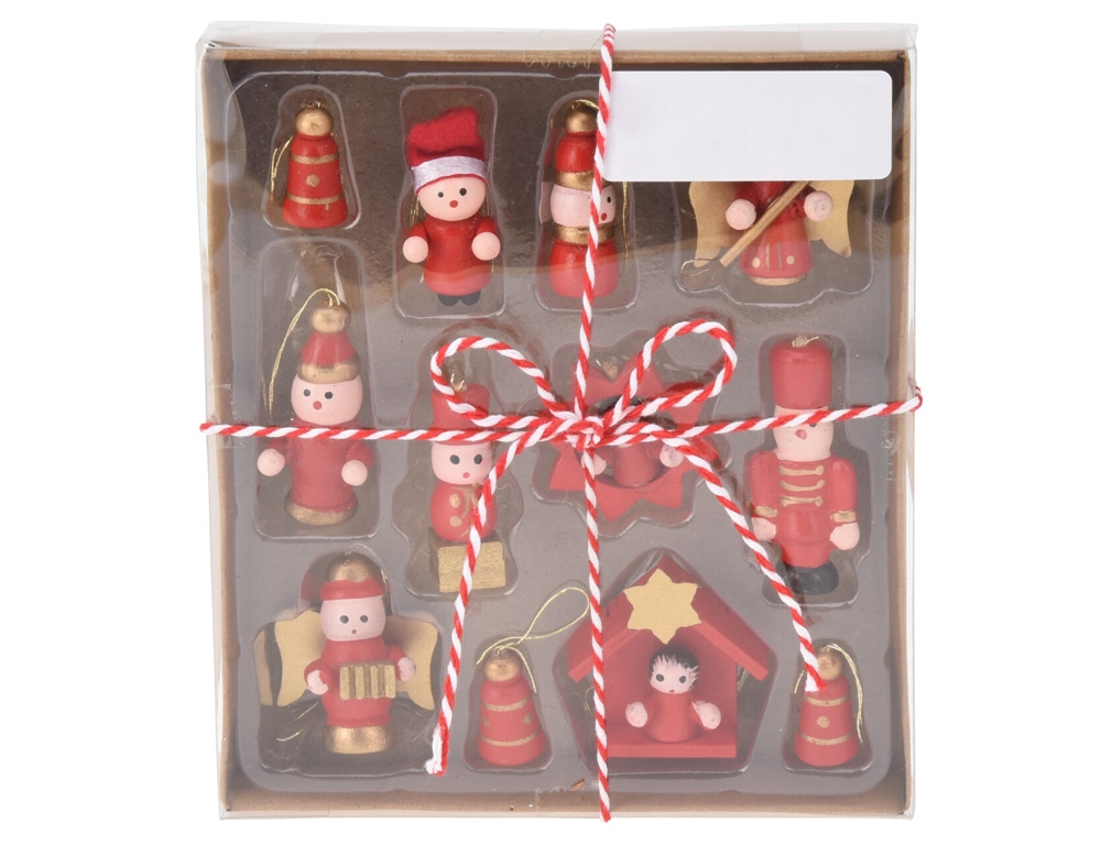 Vintage Ξύλινα Στολίδια Δέντρου  Wooden Hangdeco S12Pcs Rd (F7)