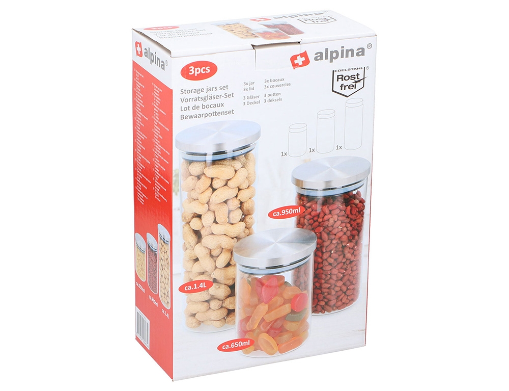 Δοχεία Τροφίμων Storage Jars 3 Pc Alpina Gl/Ss Borocilicate Cb