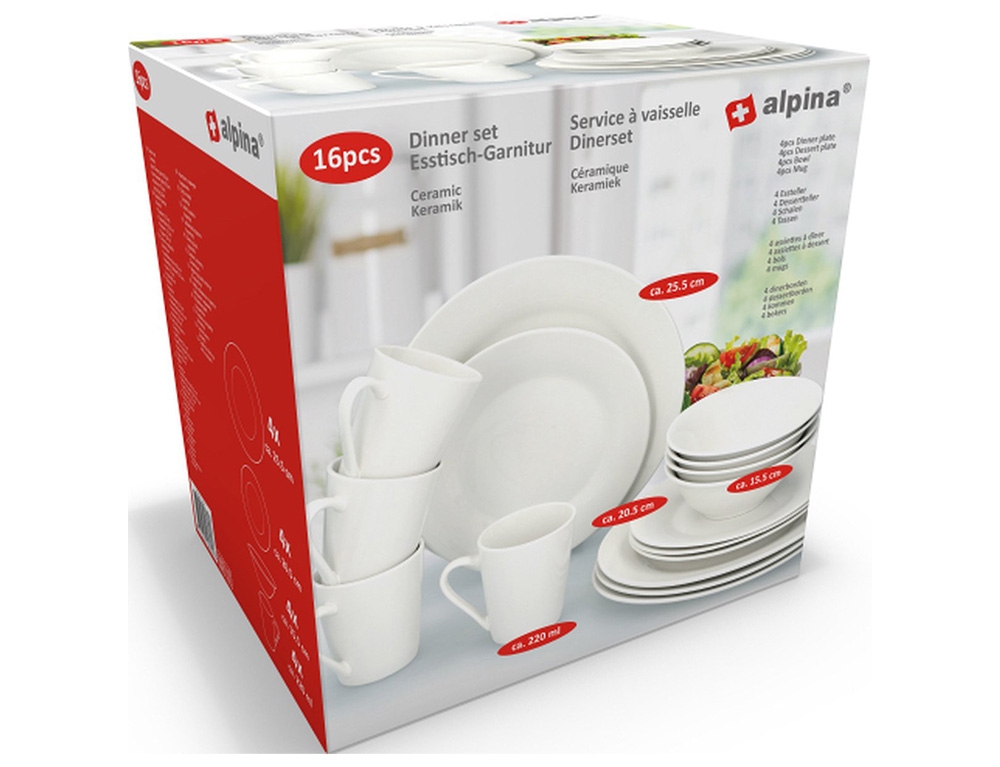 Πιάτα - Σετ Δείπνου/Καφέ Dinnerset Alpina 16Pcs White Sw Cb