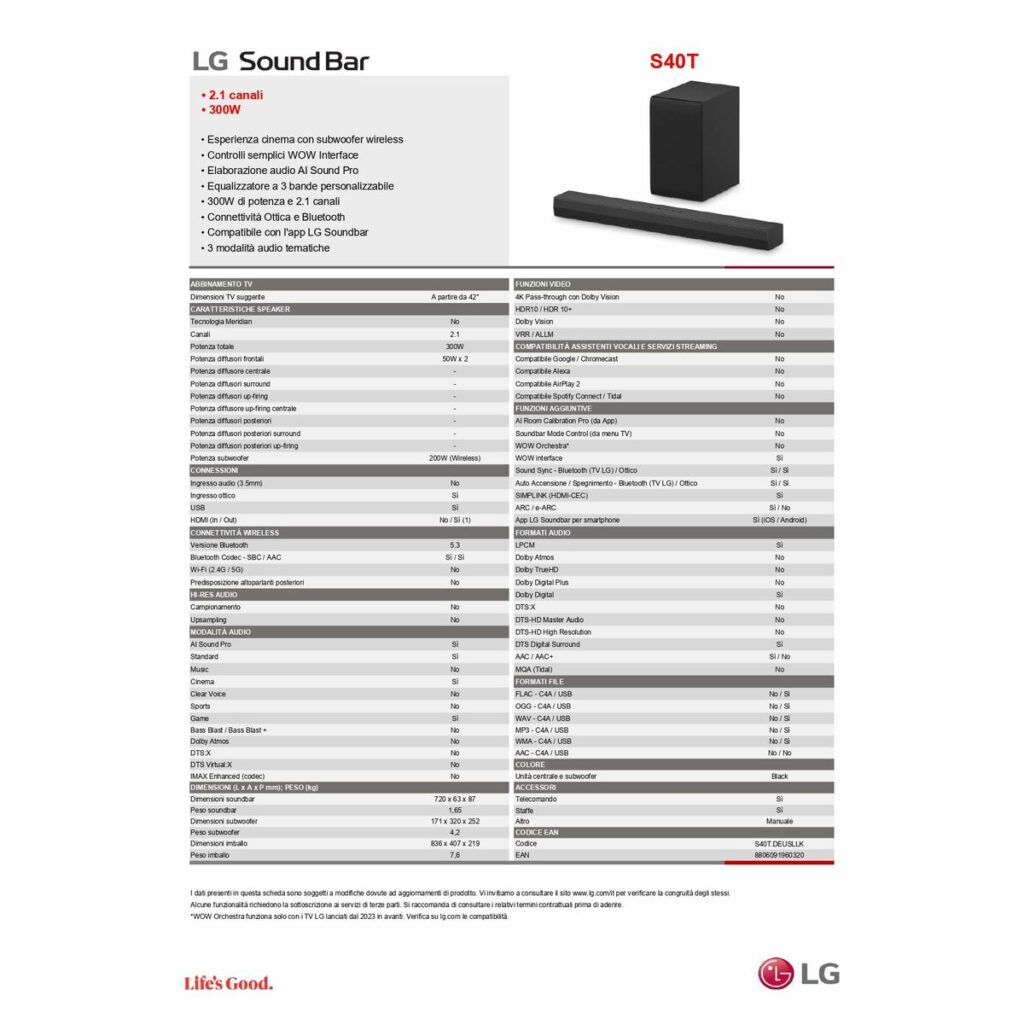 Σύστημα Ηχείων Soundbar LG S40TR.DEUSLLK Μαύρο 400 W